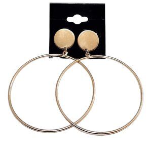 2 Inch 50mm Door Knocker Hoop Pierced Post Earrings Gold Tone